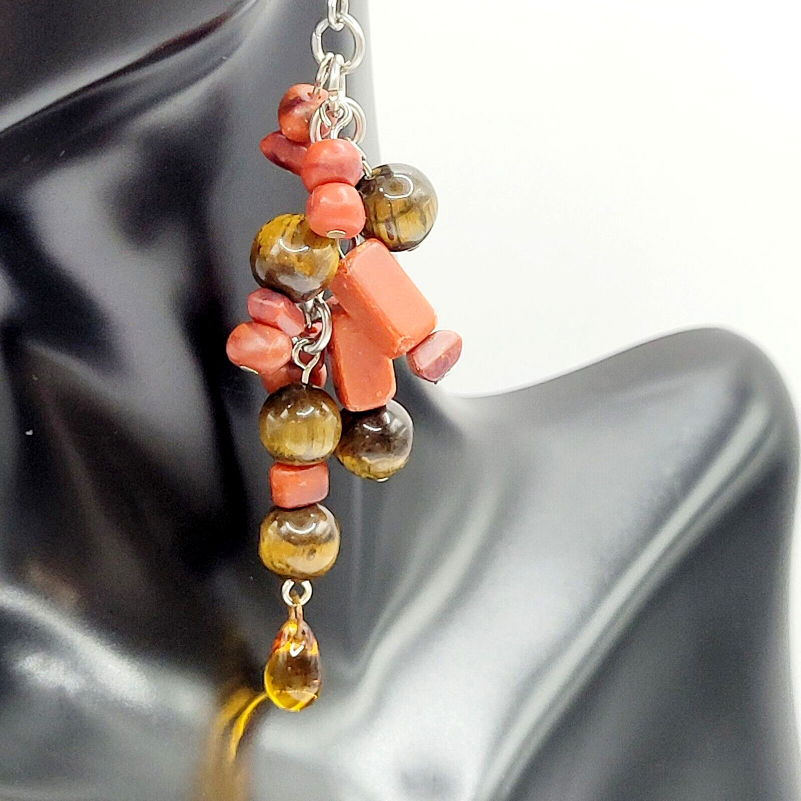 Modern Multi Shape Natural Stone Glass End Long Drop Dangle Hook Pierced Earring
