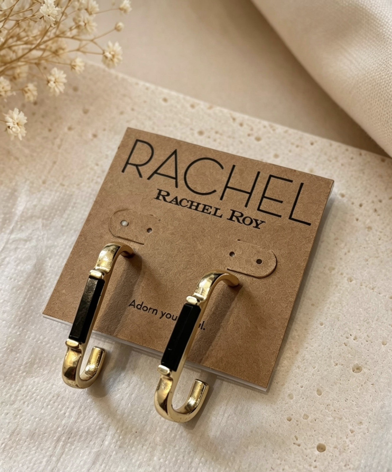 Rachel Rachel Roy Gold-Tone & Black Enamel Hoop Earrings Modern Geometric