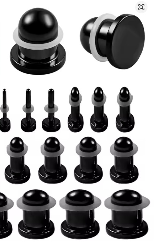 1x 6.5-10mm Mirror Black Bullet Cylinder Ear Plug Tunnel Piercing Expander Taper