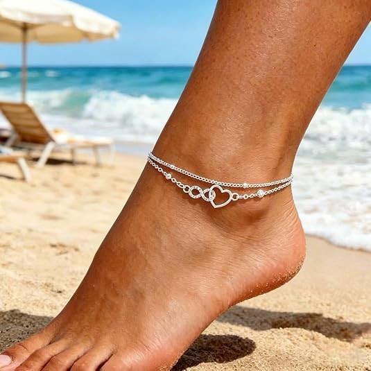 925 Sterling Silver Anklets Set for Women Dainty Shiny Waterproof Chain Jewelry