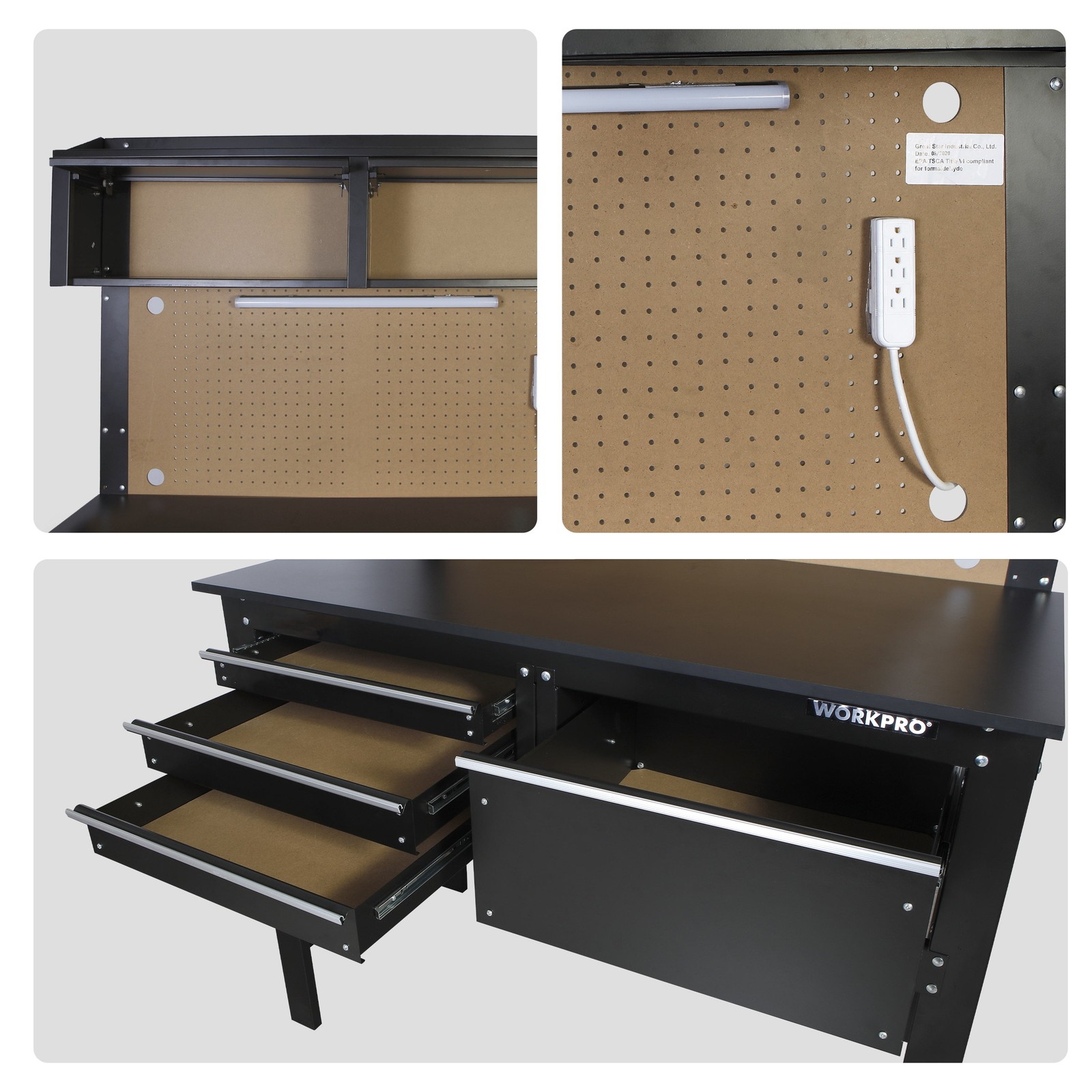 2-in-1 Workbench Cabinet Combo W/ Work Light 48in Rust Resistant Tool Storage