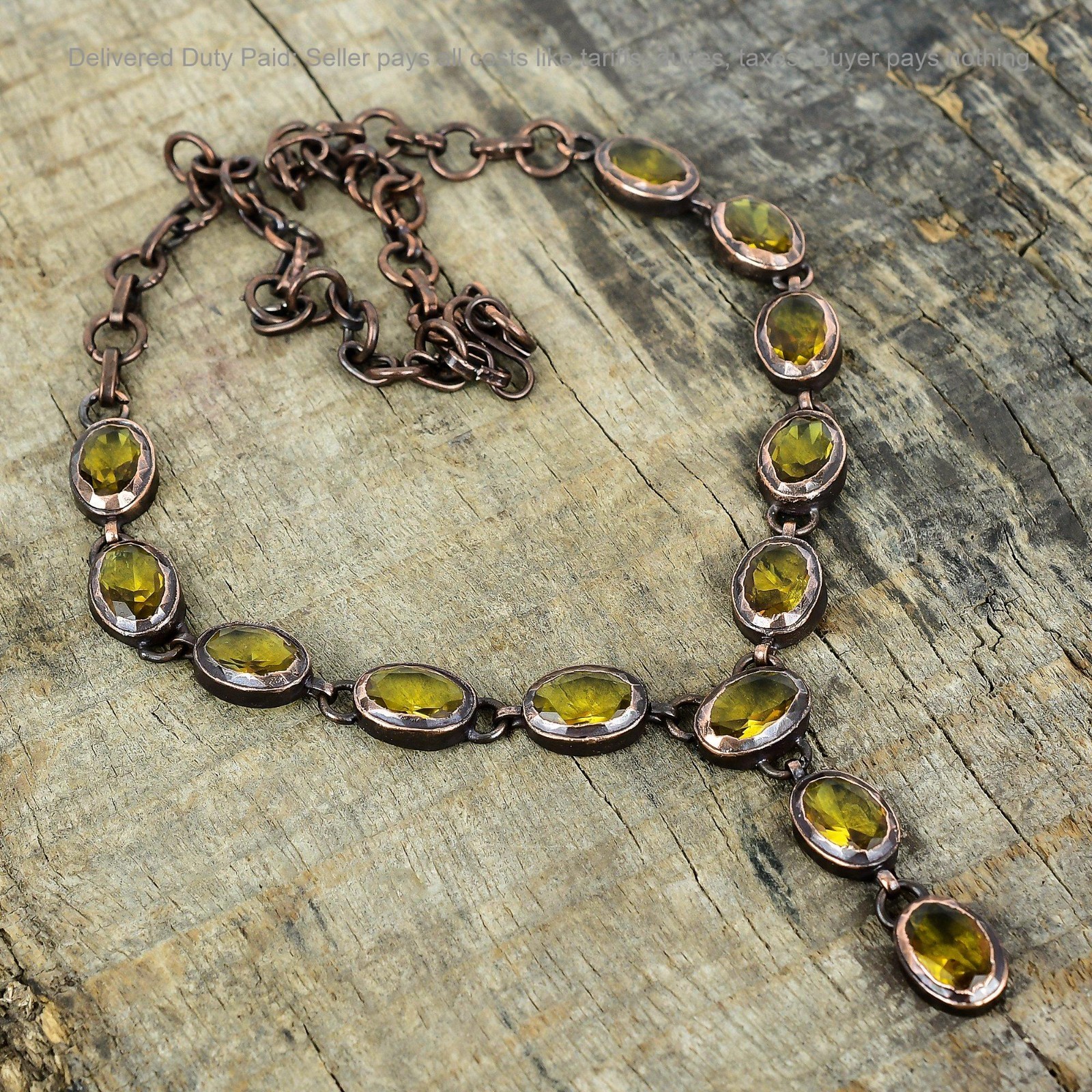 Valentines Deal Copper Citrine Gemstone Engagement Electroformed Chain Necklace