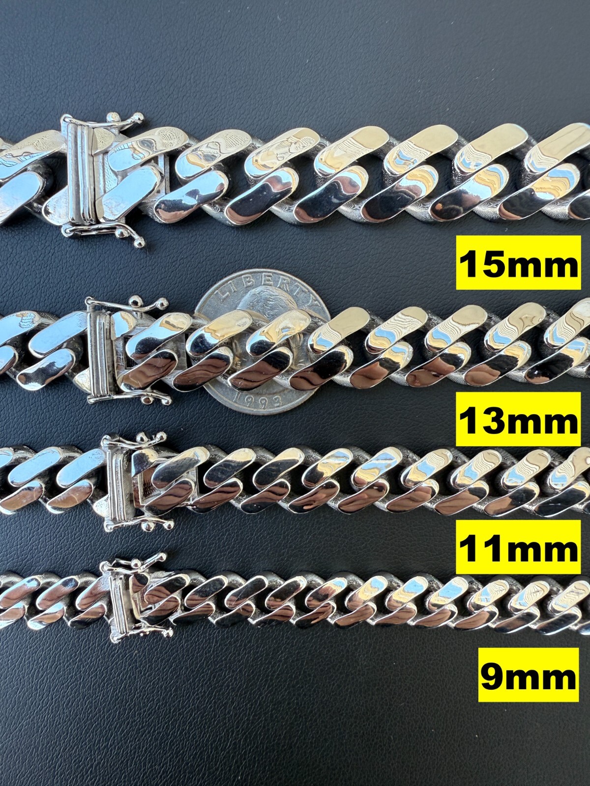 Monaco Cuban Link Bracelet Hollow Rhodium Over Real 925 Silver 9-15mm ITALY