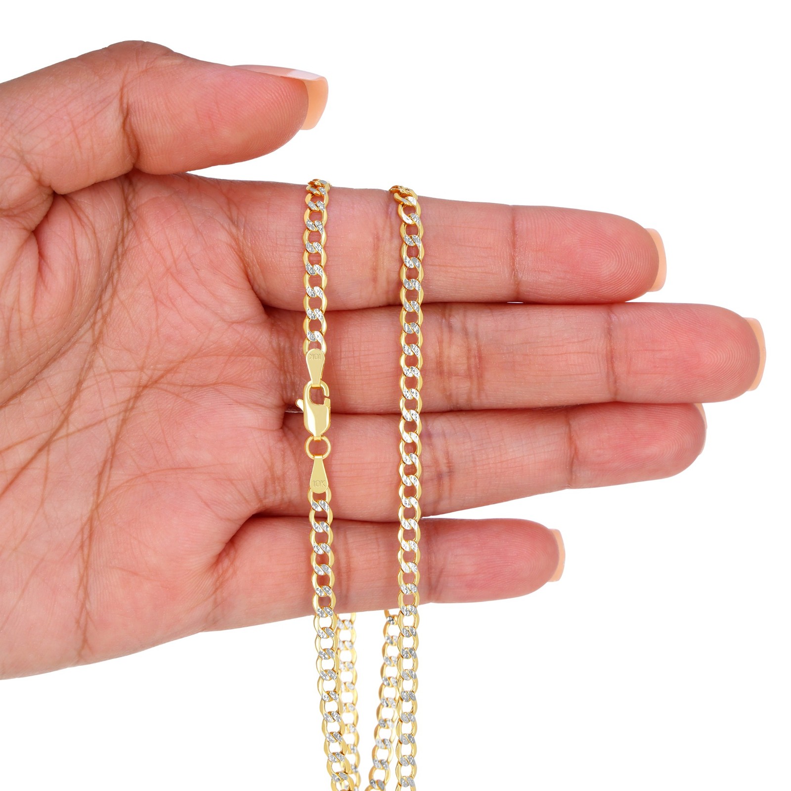 10K Yellow Gold 2mm-8.5mm Diamond Cut Pave Cuban Chain Necklace Bracelet 7″- 30″