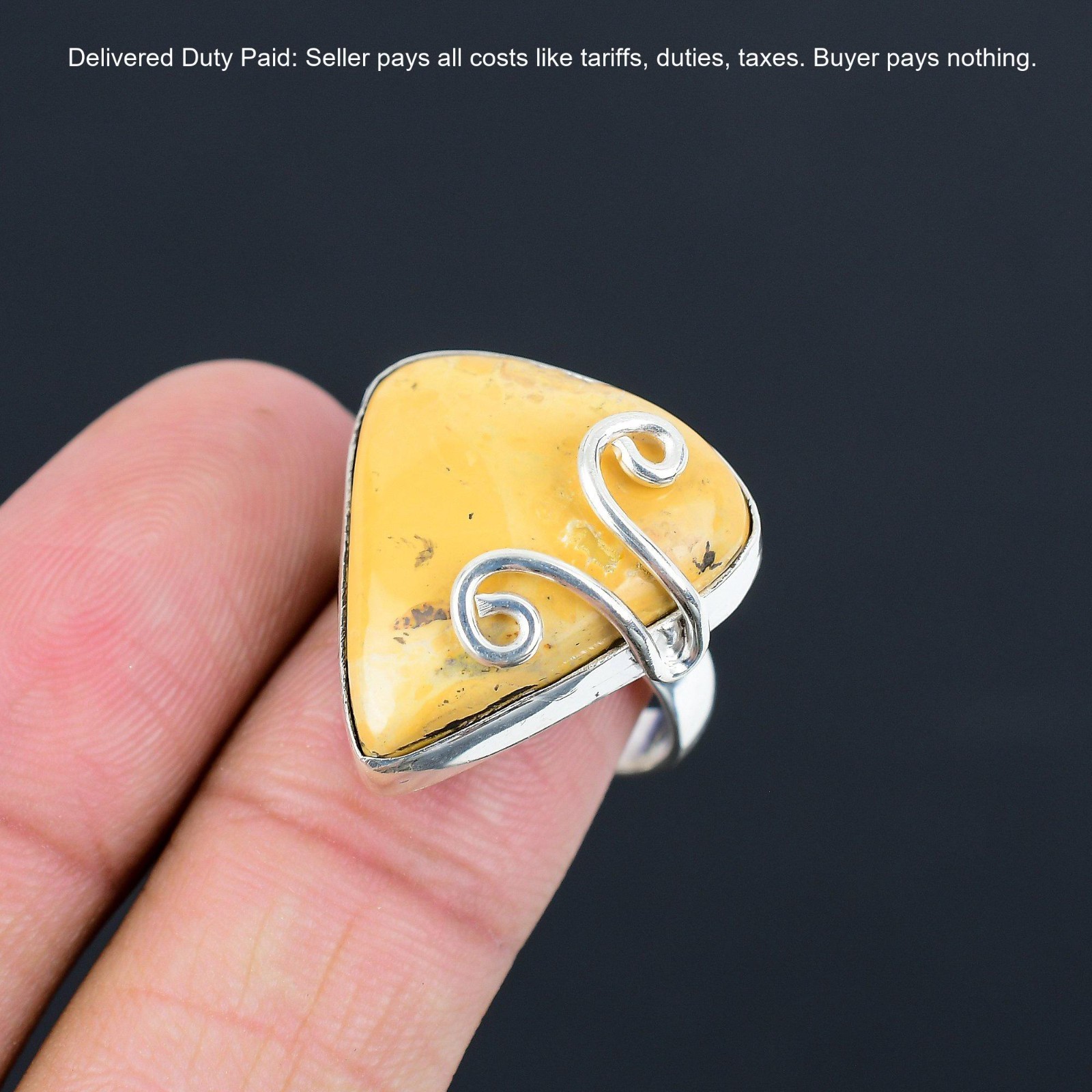 925 Sterling Silver Trillion Maligano Jasper Stone Not Applicable Promise Ring
