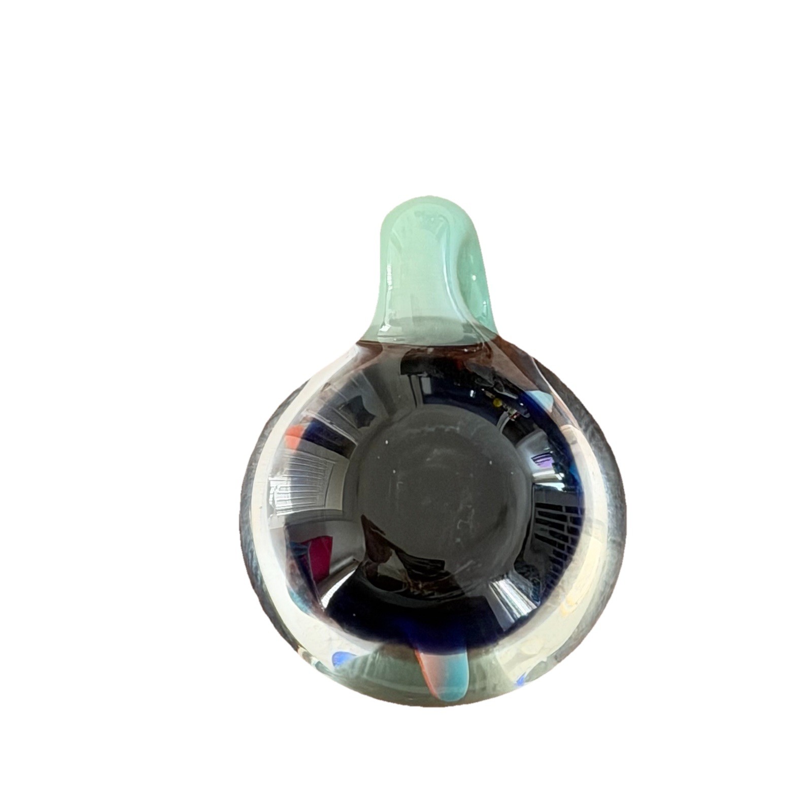 Handblown Glass Pendant Floral Flower Teal Green Orange Blue Unique