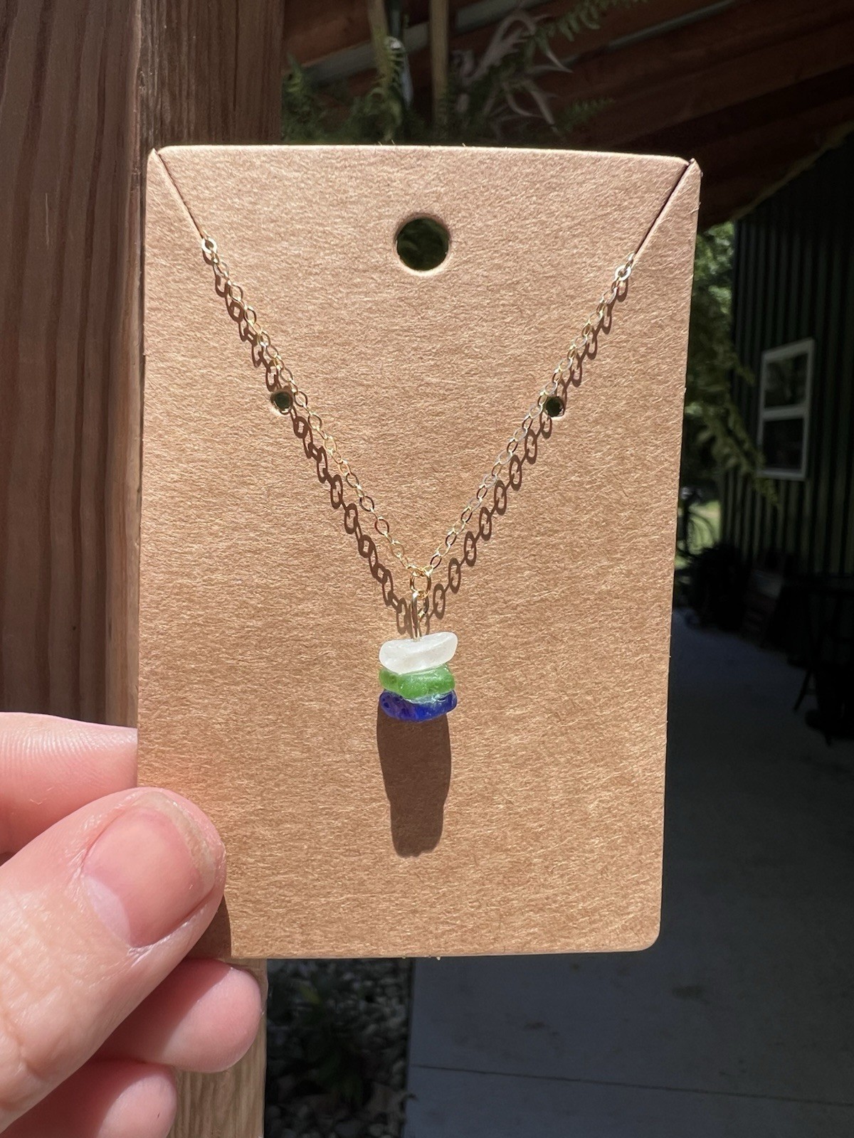 Lake Michigan Beach Glass Necklace on 14k Gold Chain (16 Inches) Handmade