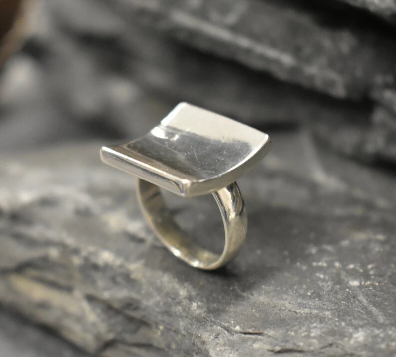 Large Square, 925 Sterling Silver Band &Statement Handmade Ring Allsize-B-49
