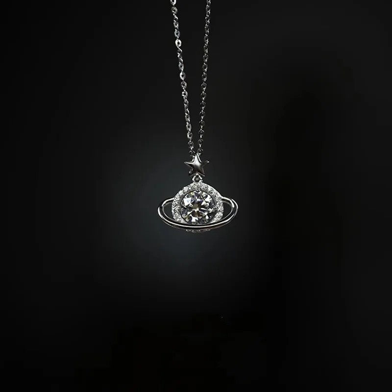925 Sterling Silver Planet Necklace Women Pendant Choker Birthday Gift