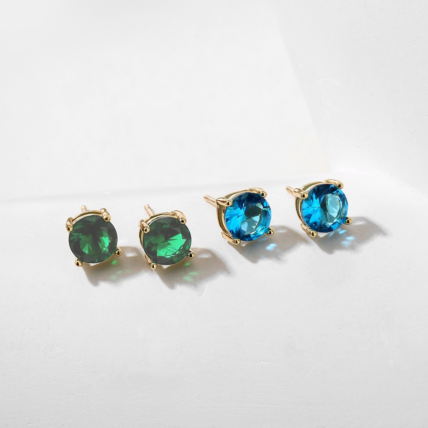 Buyless Fashion 14K Gold Plated Birthstone simulated Earring Sterling Silver 6MM