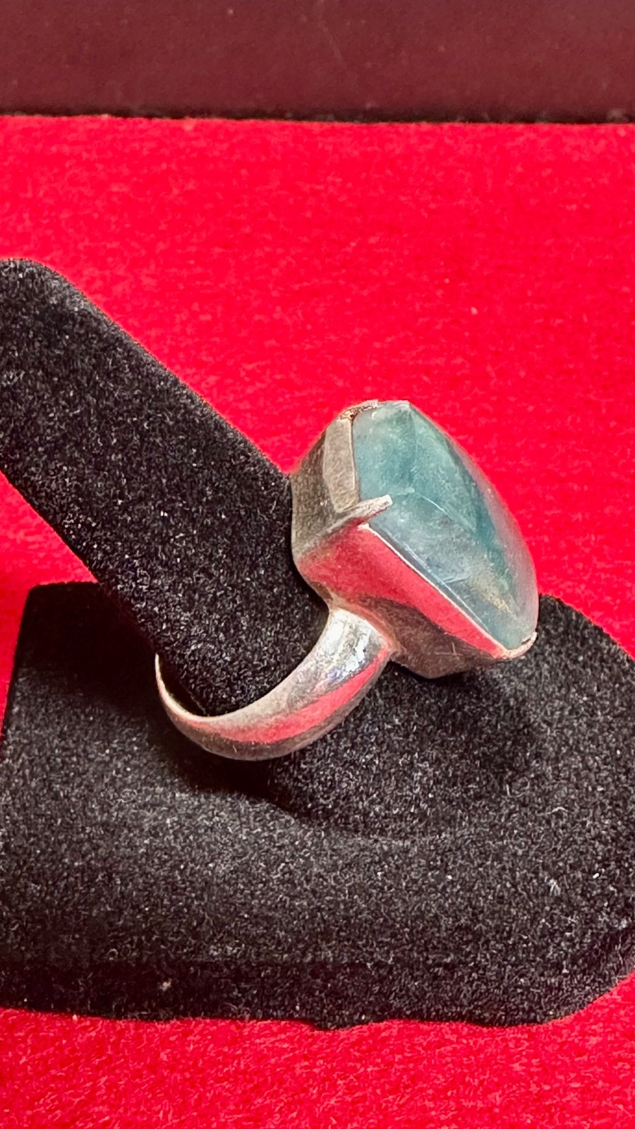 Vintage Nepal 925 Sterling Silver Blue Stone Statement Ring Sz 6 Signed READ