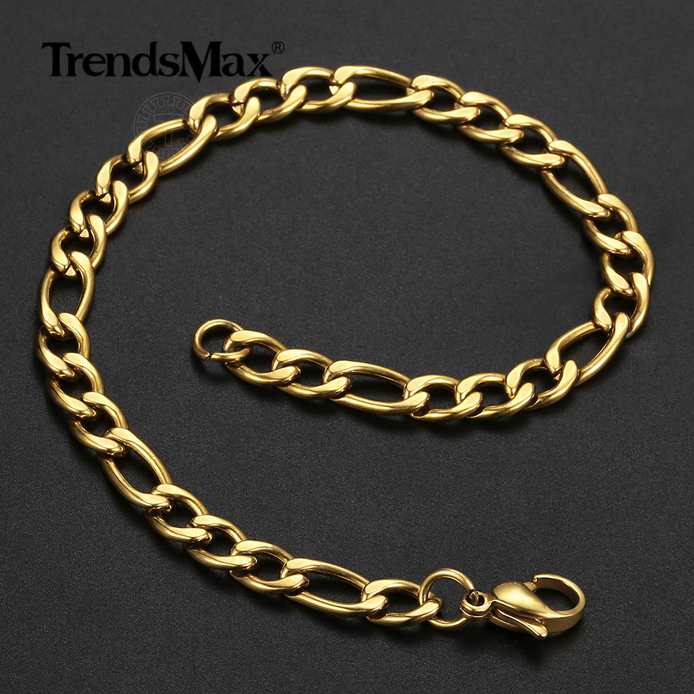 3/5/7/9mm Silver/Gold Plated Stainless Steel Figaro Link Chain Bracelet 7-10 in