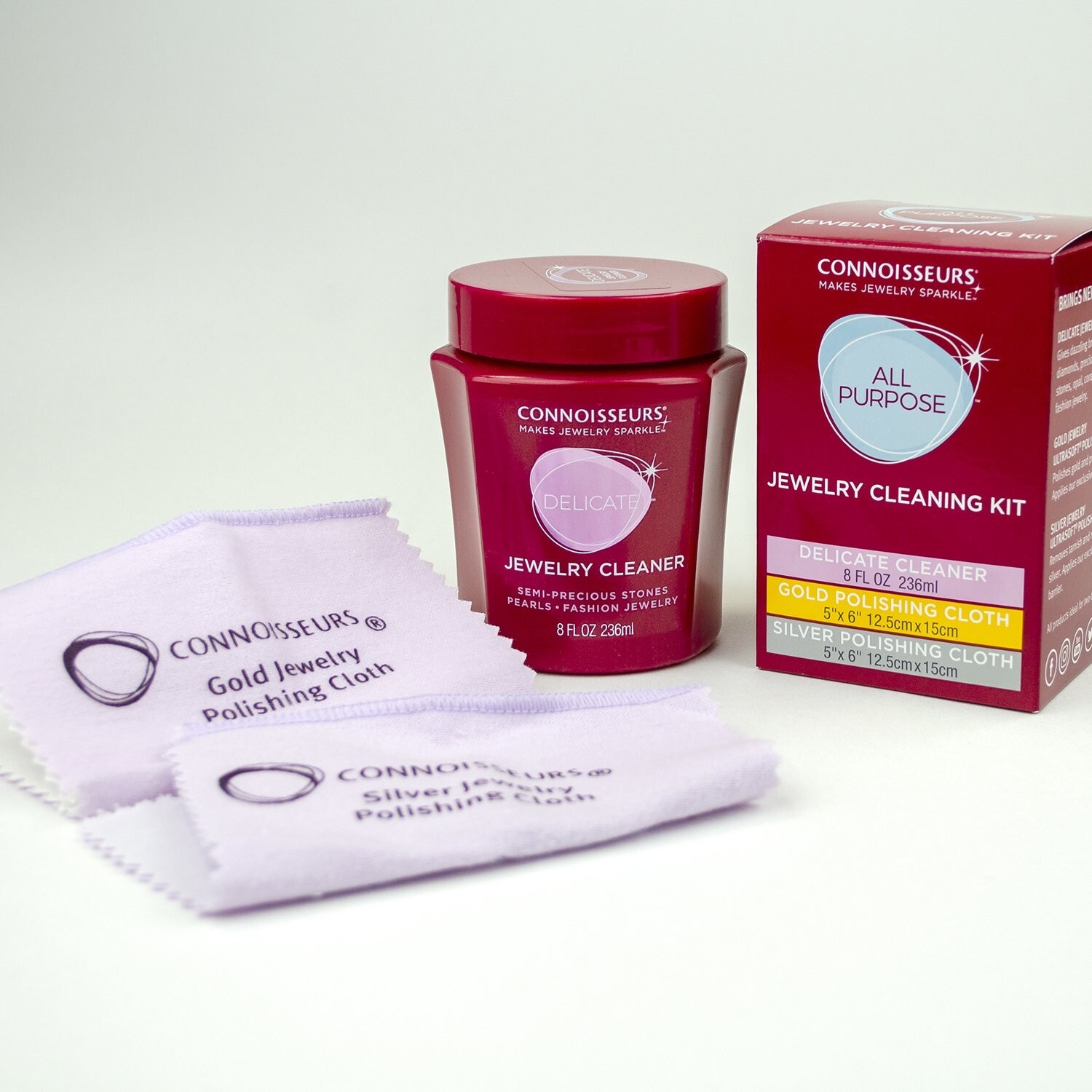 CONNOISSEURS All-Purpose Jewelry Cleaning Kit Tarnish Cleaner W/ Polishing Cloth