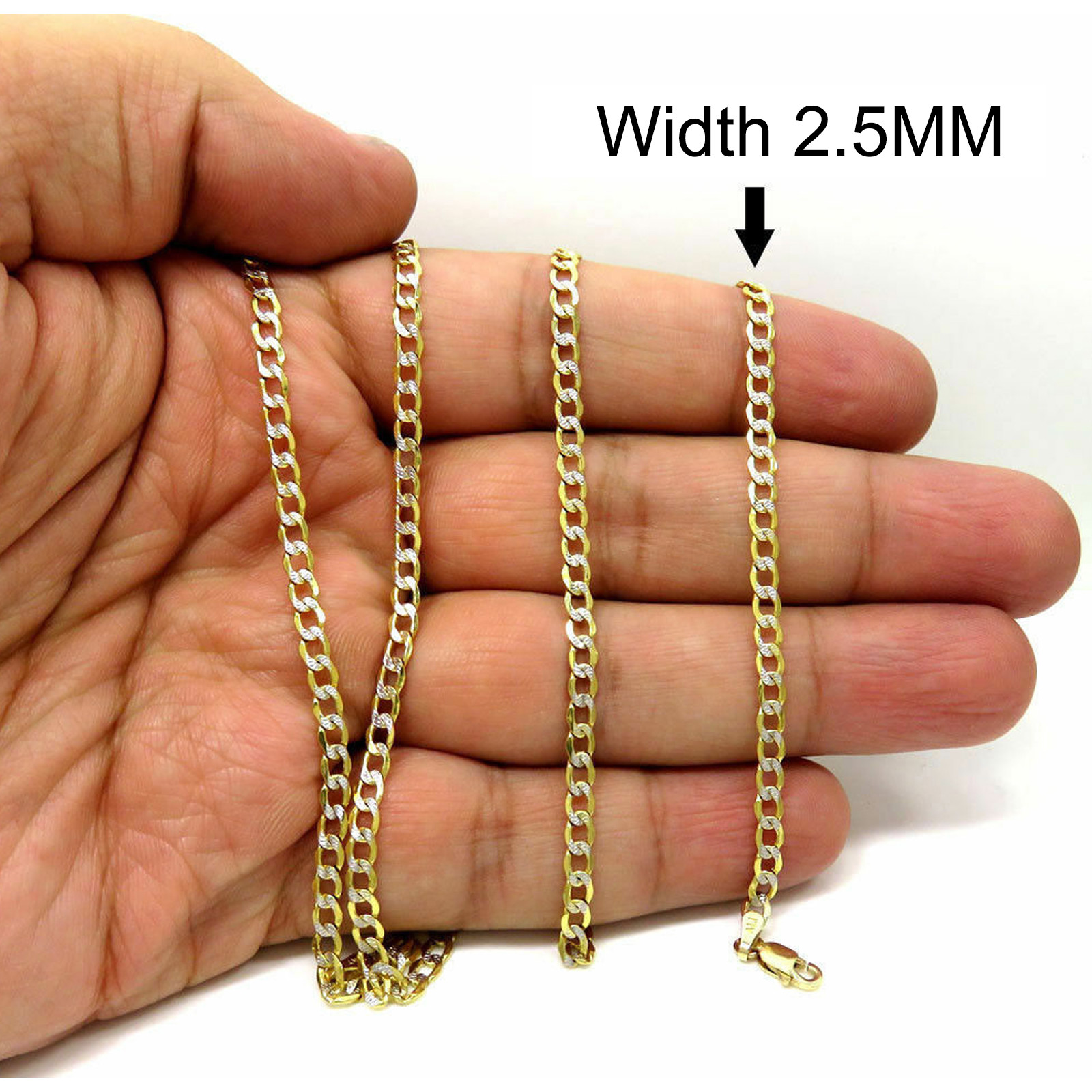 10K Yellow Gold Mens Diamond Cut Cuban Pave Link Chain Necklace 2.5MM 16”-22”
