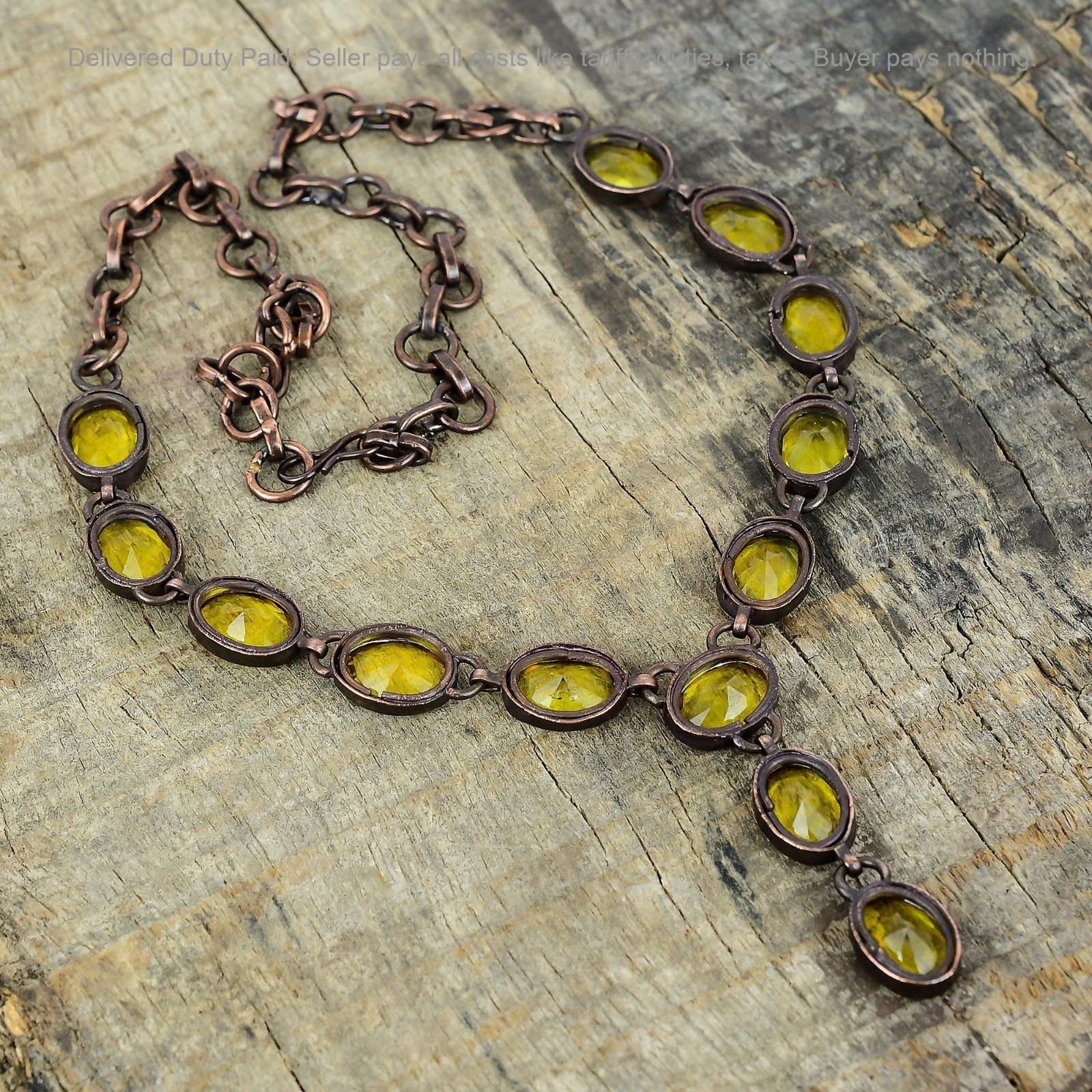 Valentines Deal Copper Citrine Gemstone Engagement Electroformed Chain Necklace