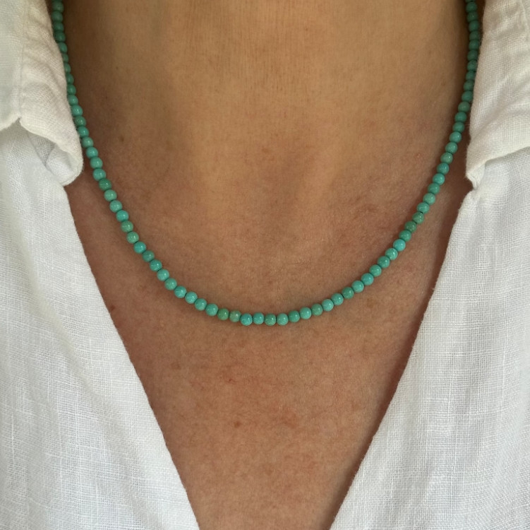 Handmade 3mm Turquoise Choker Bead Necklace Healing Reiki Energy Gift For Women