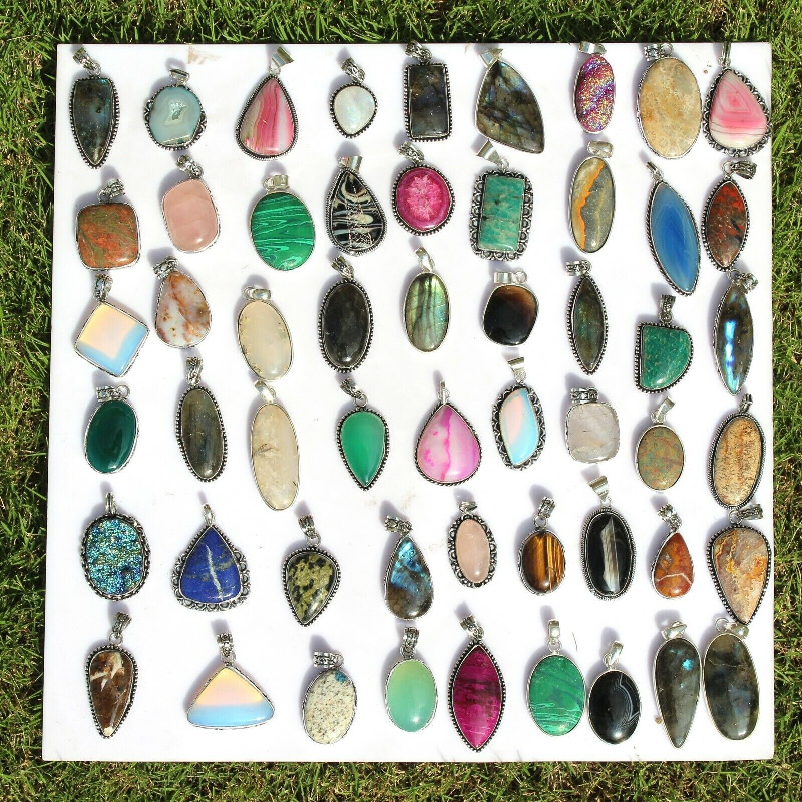 Exclusive !! Agate & Mix Gemstone 925 Sterling Silver Plated 25 PCs Pendants Lot