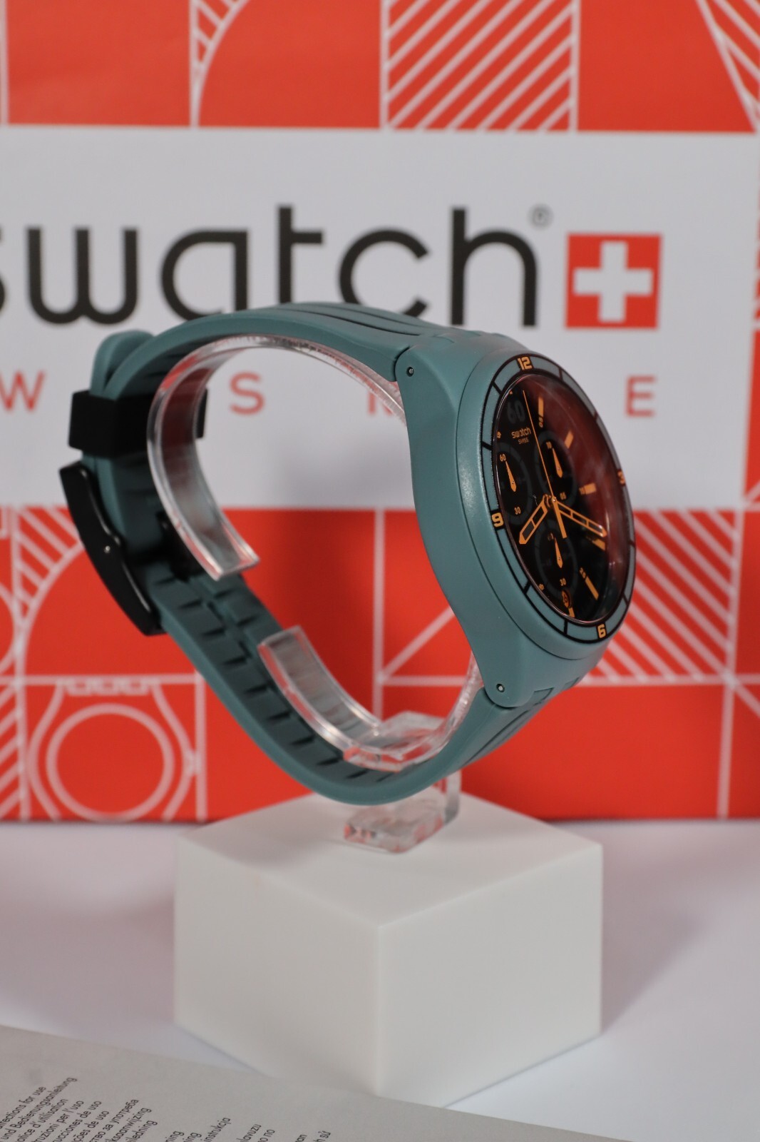 NEW Swiss Swatch XX SPEED SUSG401 Soft Plastic Green Orange Chronograph 42MM