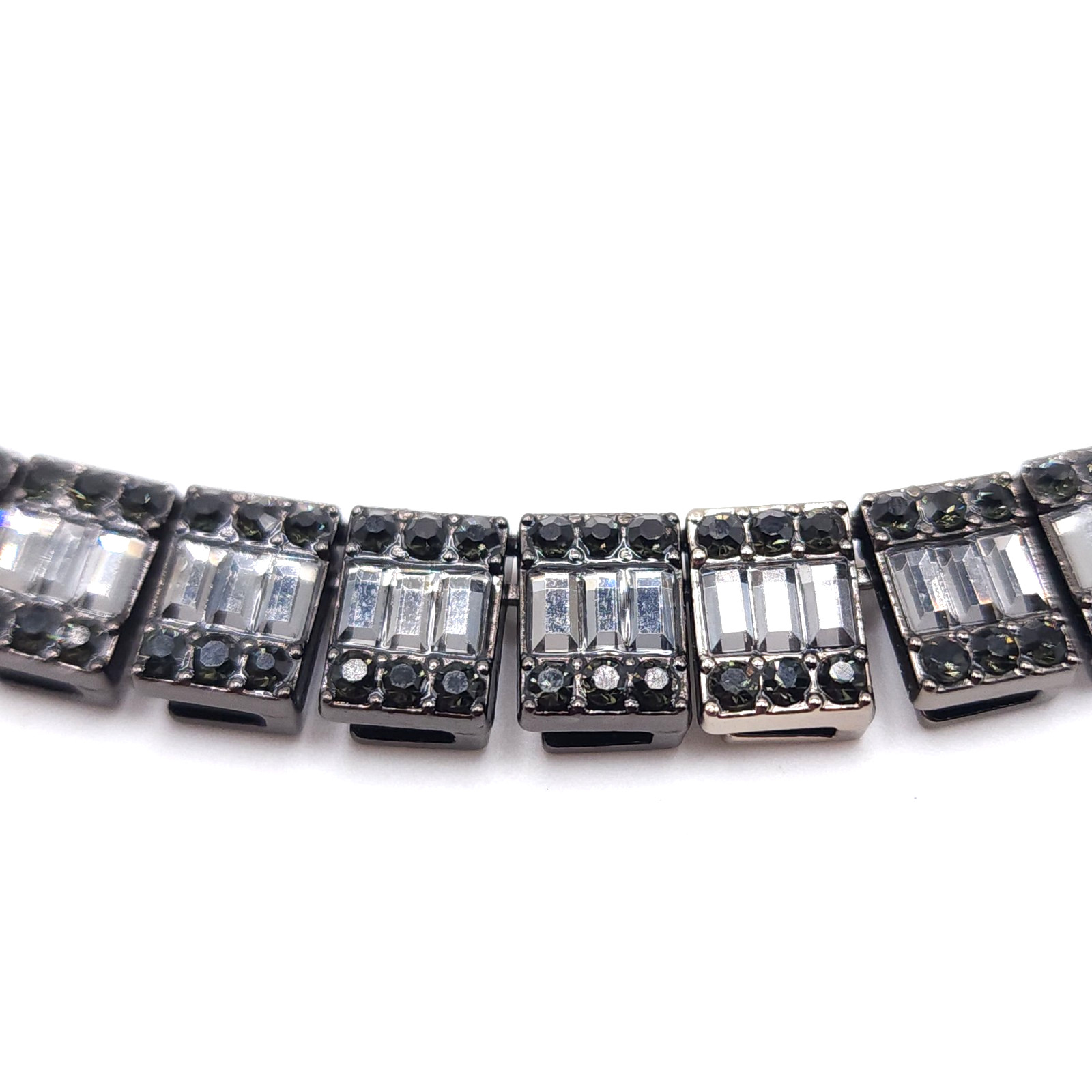 Black Stainless Steel CZ Tennis Necklace Baguette Round Cubic Zirconia 23in