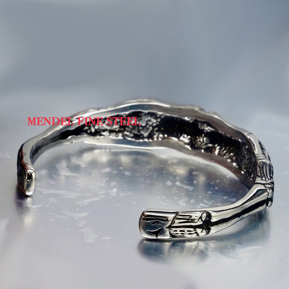MENDEL 7 Inch Stainless Steel Mens Biker Skull Skeleton Cuff Bangle Bracelet Men