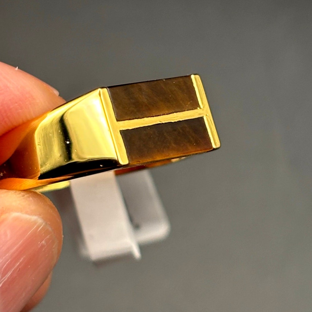 Blackjack BJZ77GTE Men’s Gold Stainless Steel Tiger Eye Bar Ring SZ # 11 NIBWT