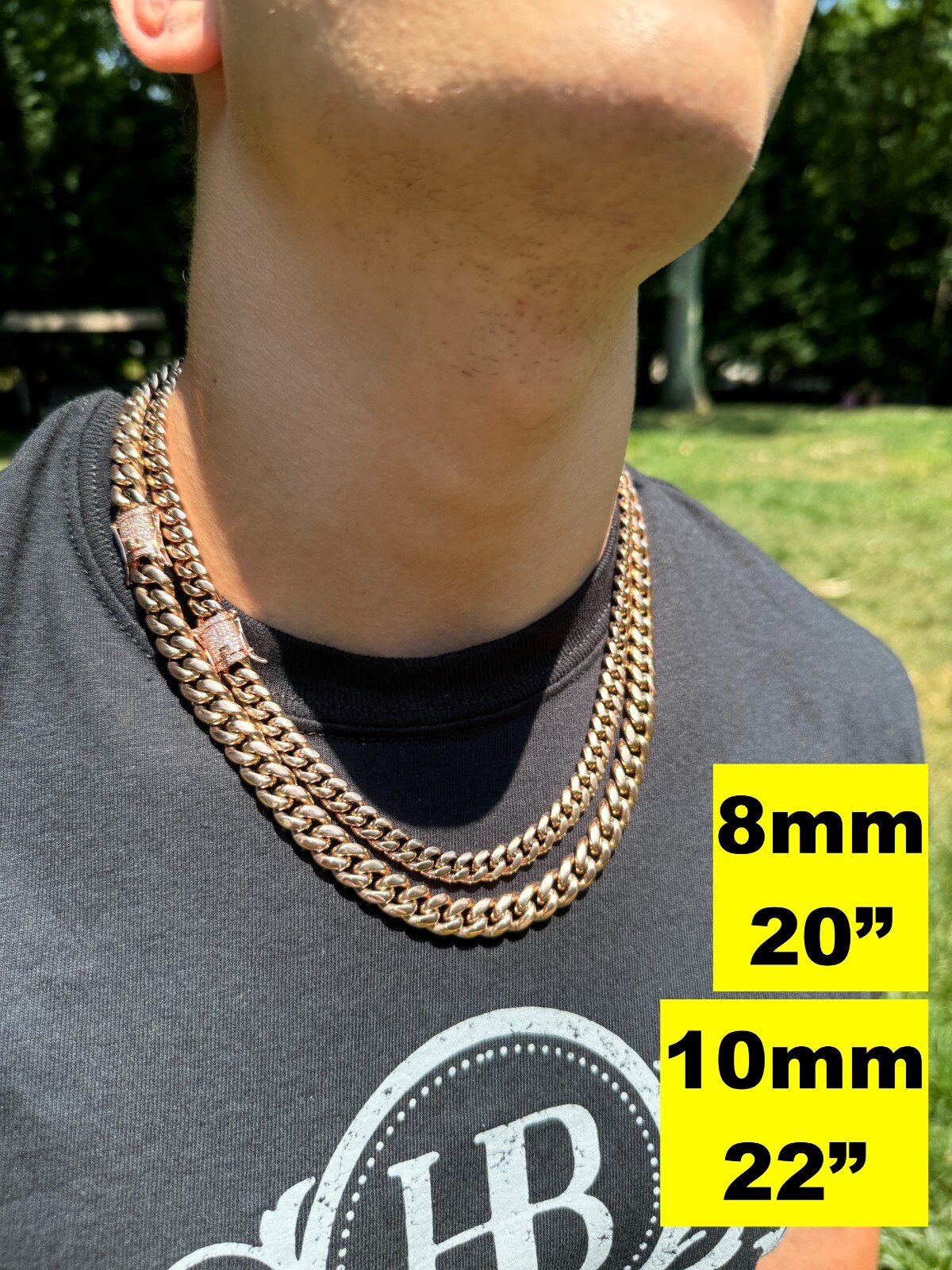 Miami Cuban Link Chain W. 1ct CZ Iced Clasp 14k Rose Gold Plated Stainless Steel