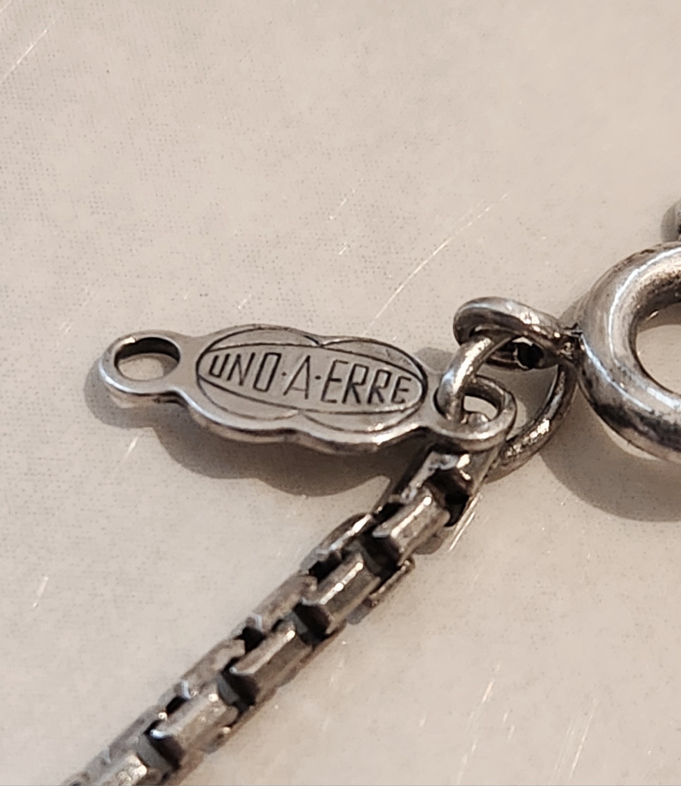 Vintage UNOAERRE 835 Silver Box Chain Necklace 40cm Italian Made