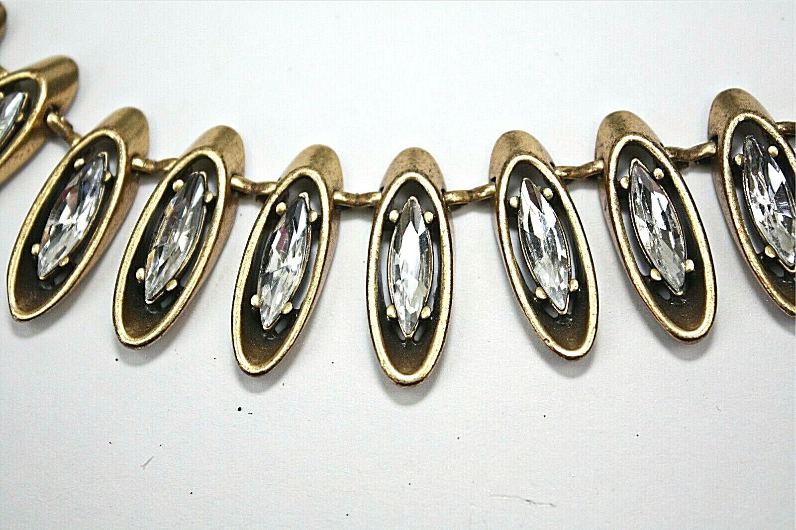 J CREW Necklace 20″ Gold Tone Chains & Links Clear Rhinestones Statement Jewelry
