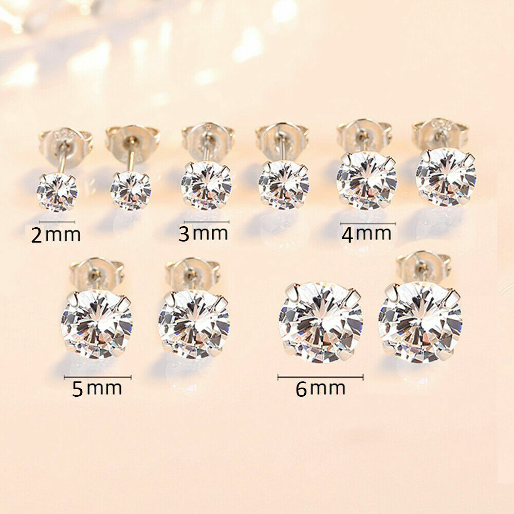 925 Sterling Silver Stud Earrings Cubic Zirconia Clear CZ Womens Earrings Set