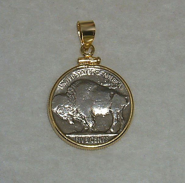 Coin Jewelry Pendant Vintage Buffalo Nickel 14K Gold Filled Bezel Soldered Bail