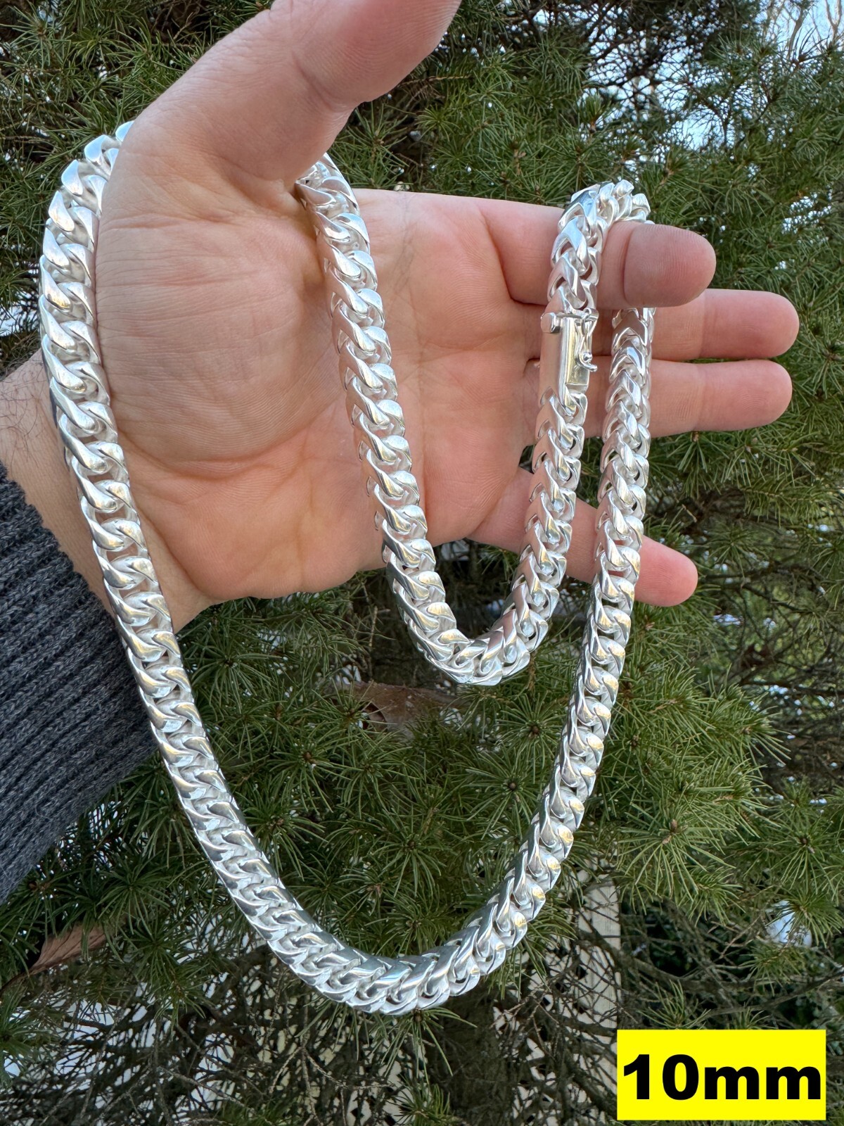 Handmade Franco Chain Necklace Real 925 Silver Box Clasp 4mm-10mm Thick Mens