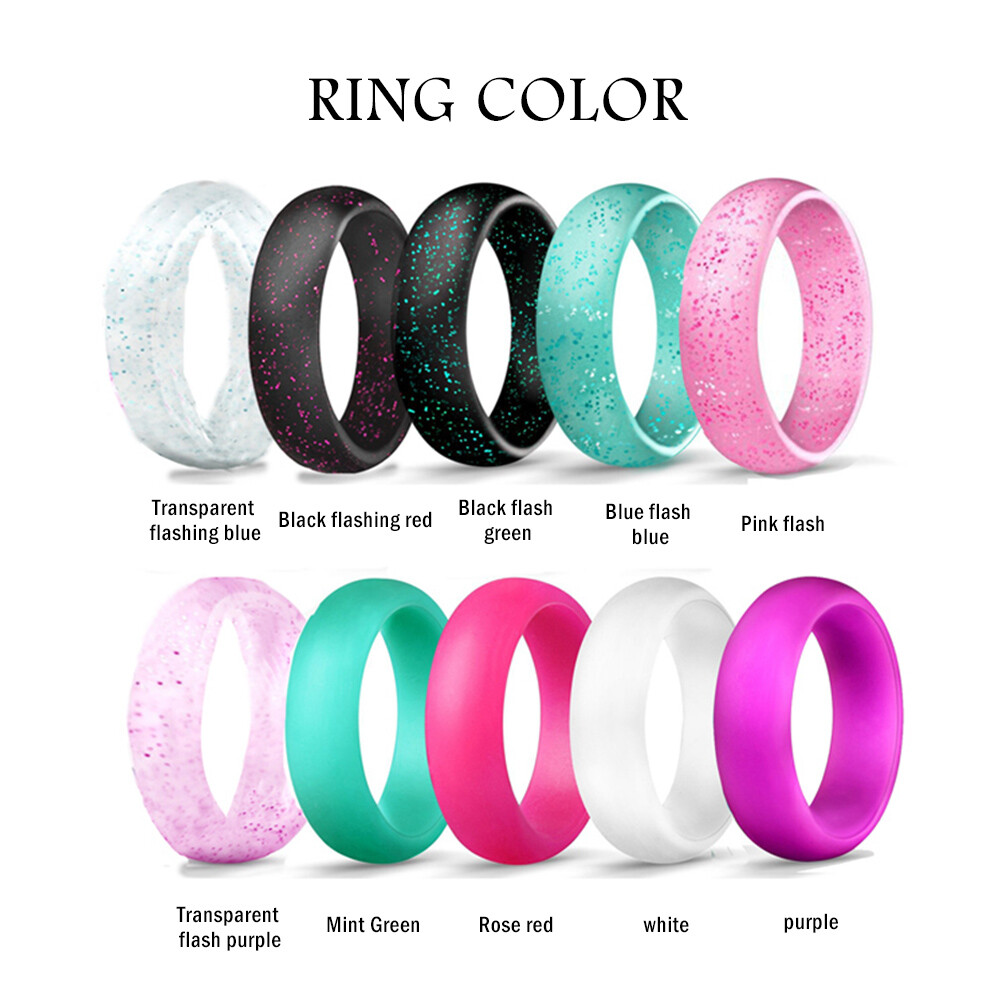 10 Colors Womens Silicone Rubber Comfort Fit Sports Wedding Ring Bands Size 5-10