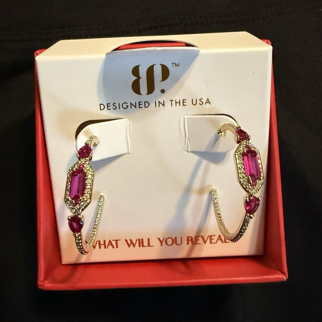 BP Maryelle Hoop Earrings Lab-Created Pink Ruby Baguette Gold Plated July 2026