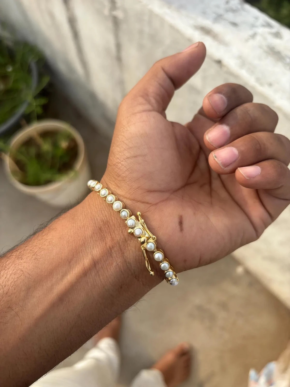 Womens Round Fresh Water Pearl Tennis Bracelet 14K Yellow Gold Plated 7.5 Inch