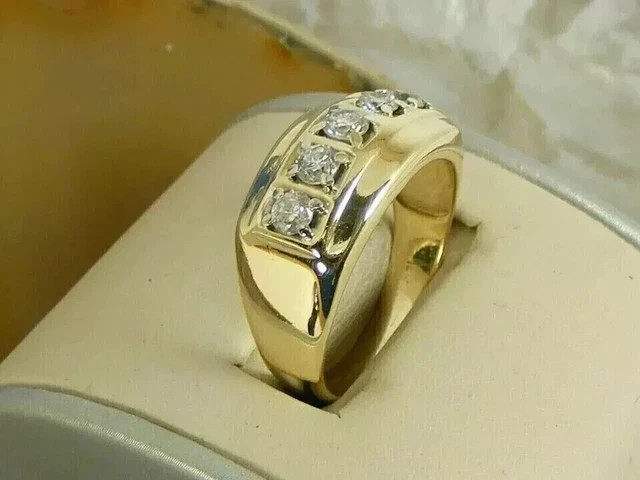 2CT Round Cut Lab-Created Diamond Men’s Wedding Band Ring 14K Yellow Gold Plated