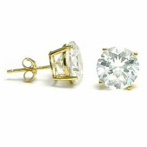 14kt Solid Yellow Gold Super Bright Clear CZ Studs Earrings Round ALL SIZES