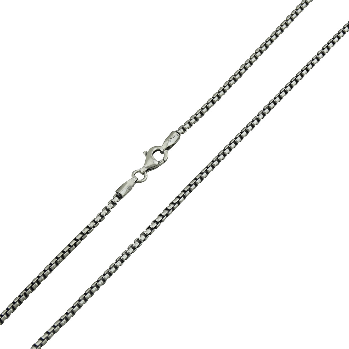 2mm Oxidized Round Box Chain Necklace – 925 Sterling Silver – Unisex 16″-30″