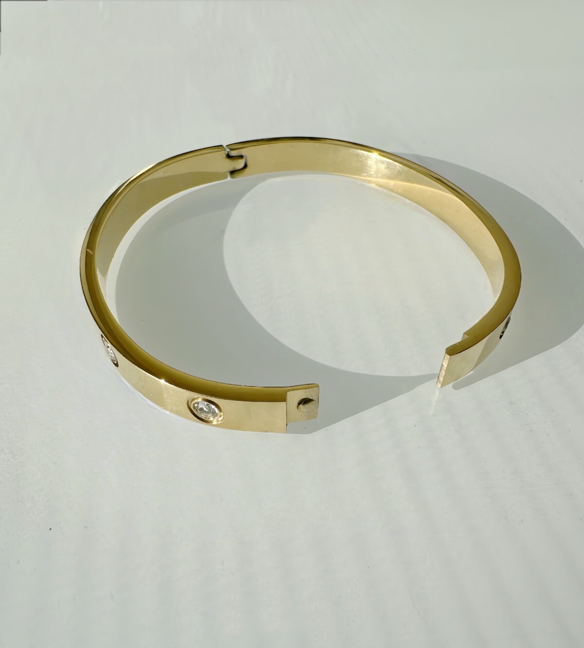 Stainless Steel Gold Cubic Zirconia Women Tarnish-Free Bangle Bracelet Size 7