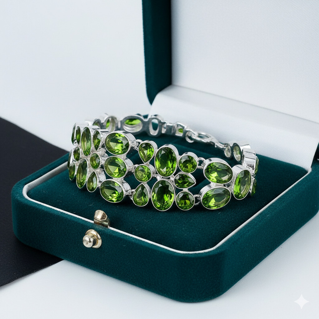 Green Peridot Gemstone Handmade 925 Sterling Silver Jewelry Chain Bracelet ADJ