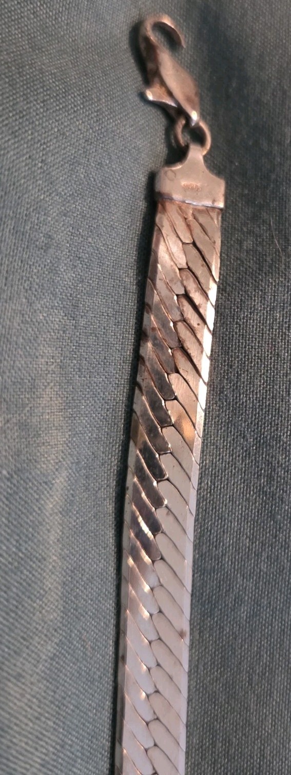Vintage Italy Sterling Silver Wide Herringbone Bracelet