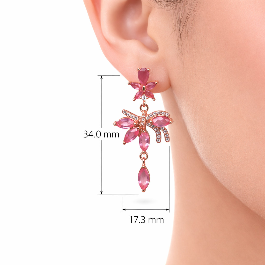 Thai Handmade 3 x 6 mm. Pink Ruby White Zircon Earrings