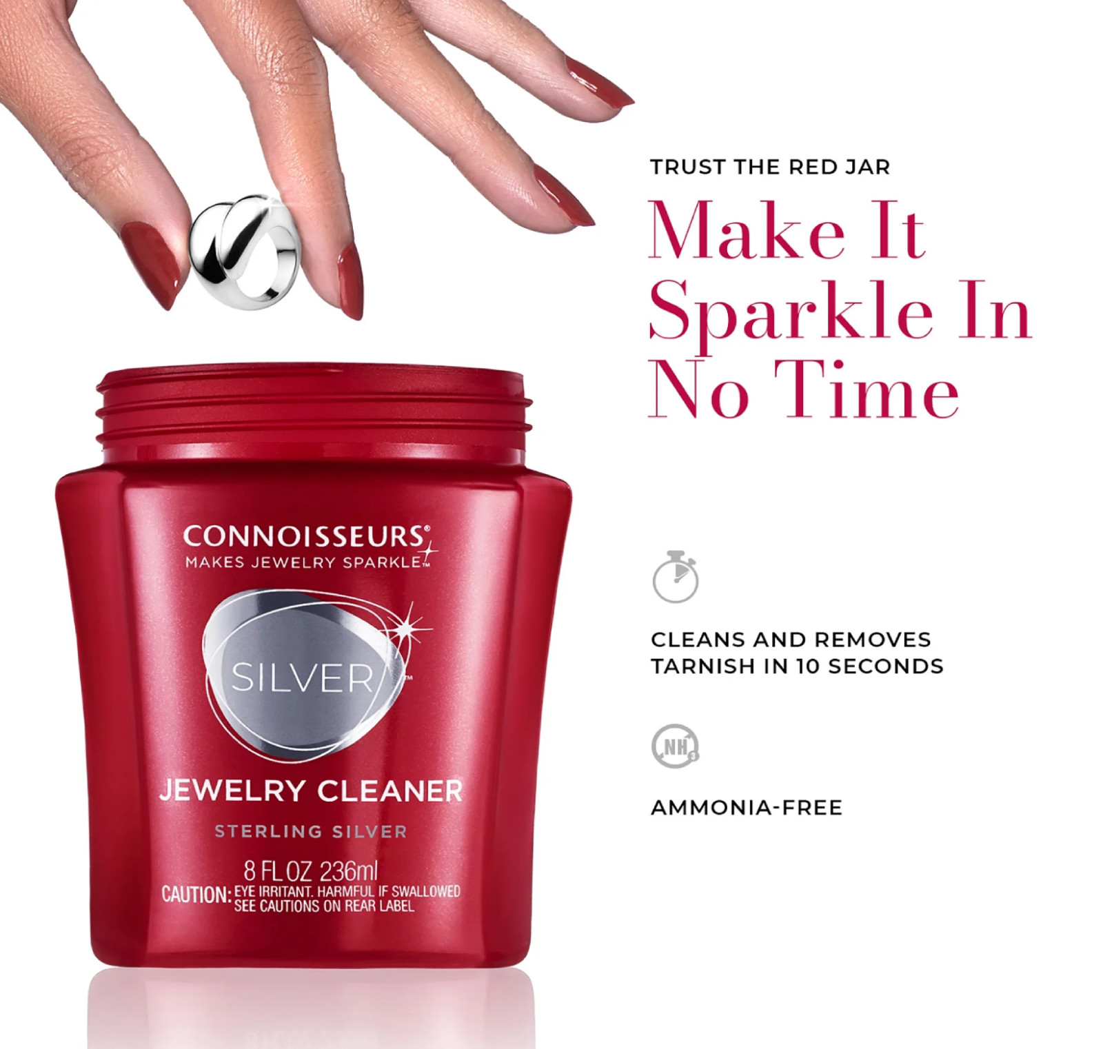Connoisseurs Silver Jewelry Cleaner, Liquid Dip Jewelry Cleaner in Red Jar
