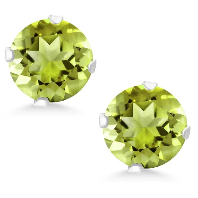 200 Ct Round Cut Simulated Diamond Peridot Solitaire Stud 14k White Gold Plated