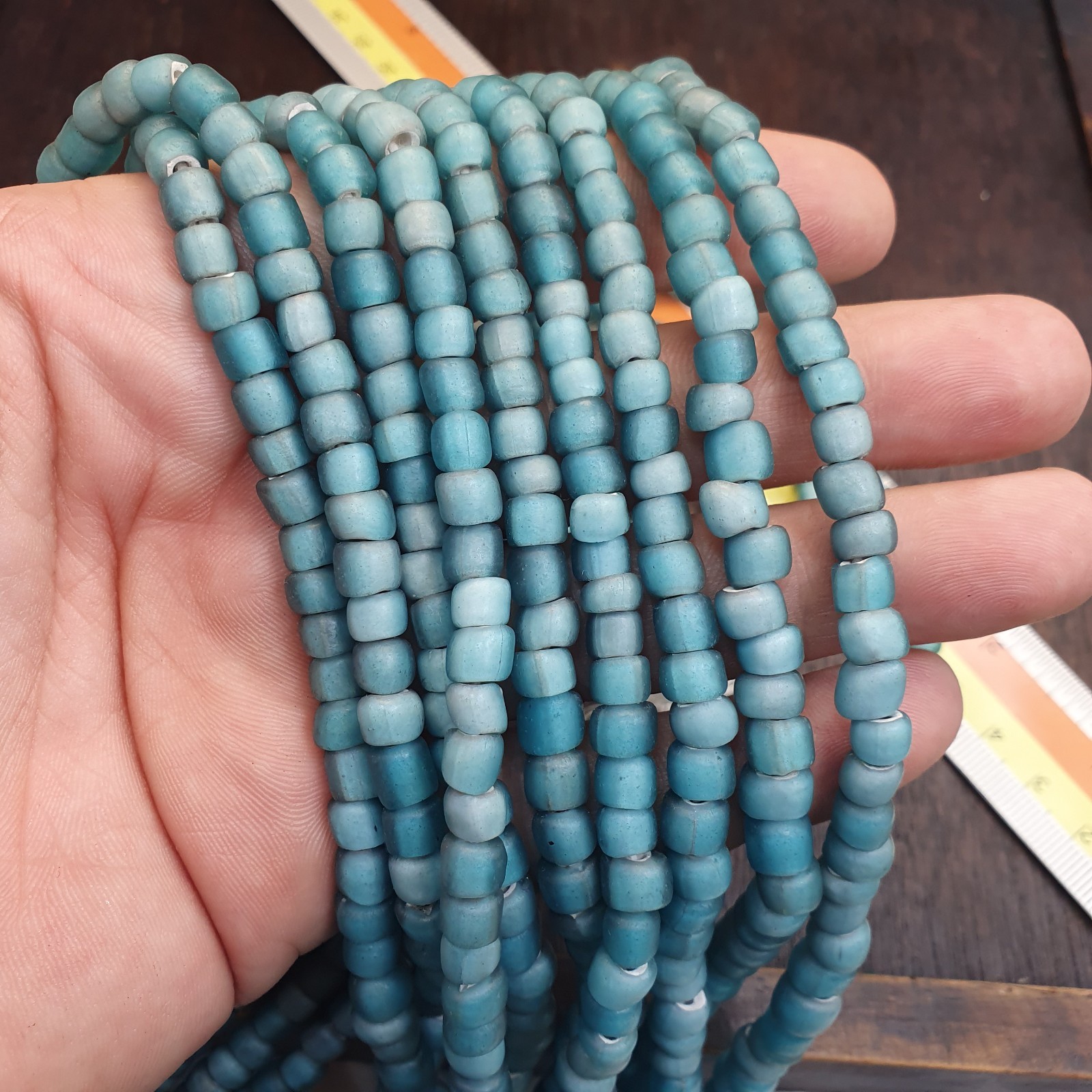 Sky blue white heart 5.5-7 mm Czech Republic glass beads long strand necklace