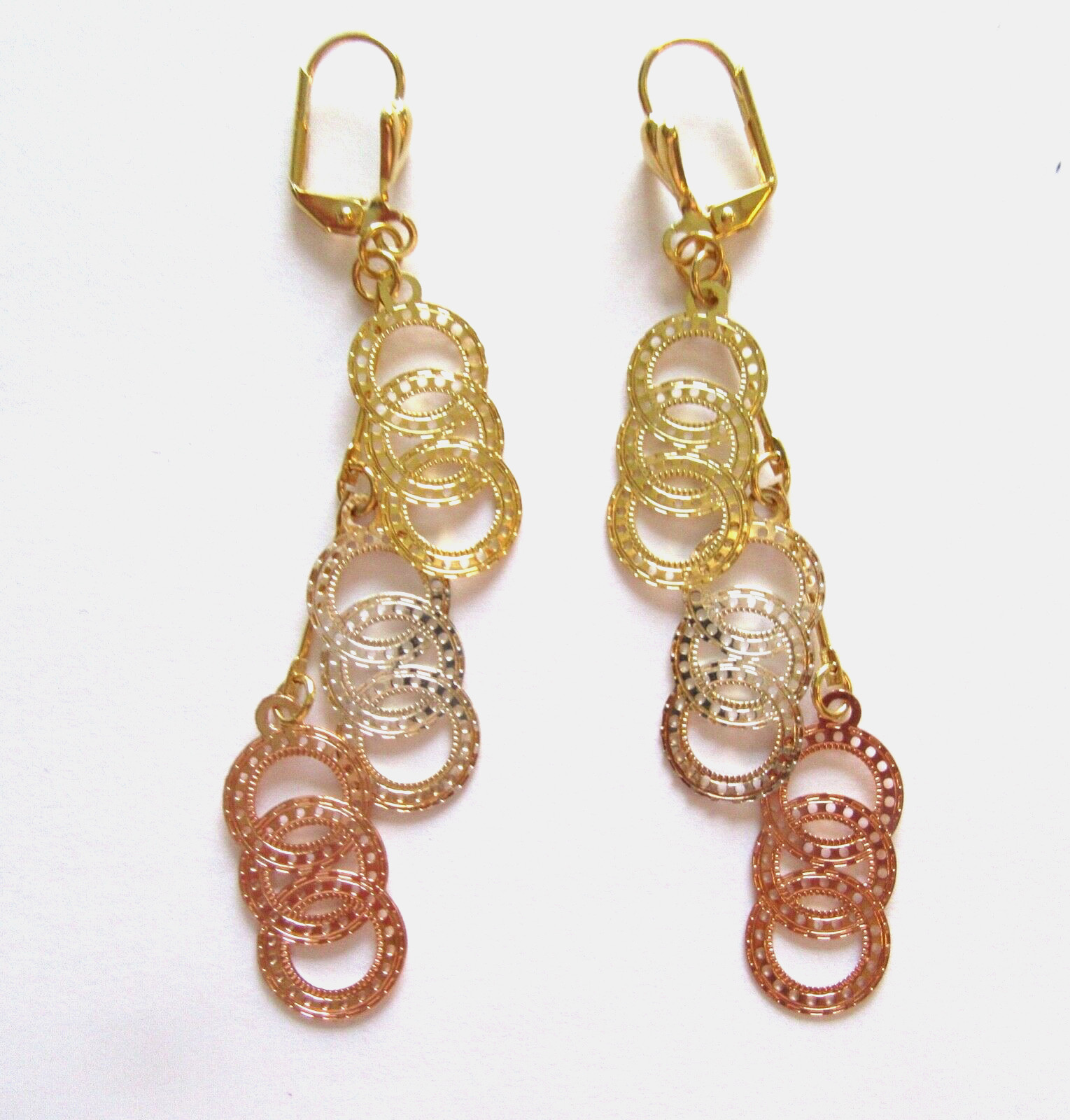 Fashion Earrings 18K gold plate- interlocking circles- yellow, rose & white gold