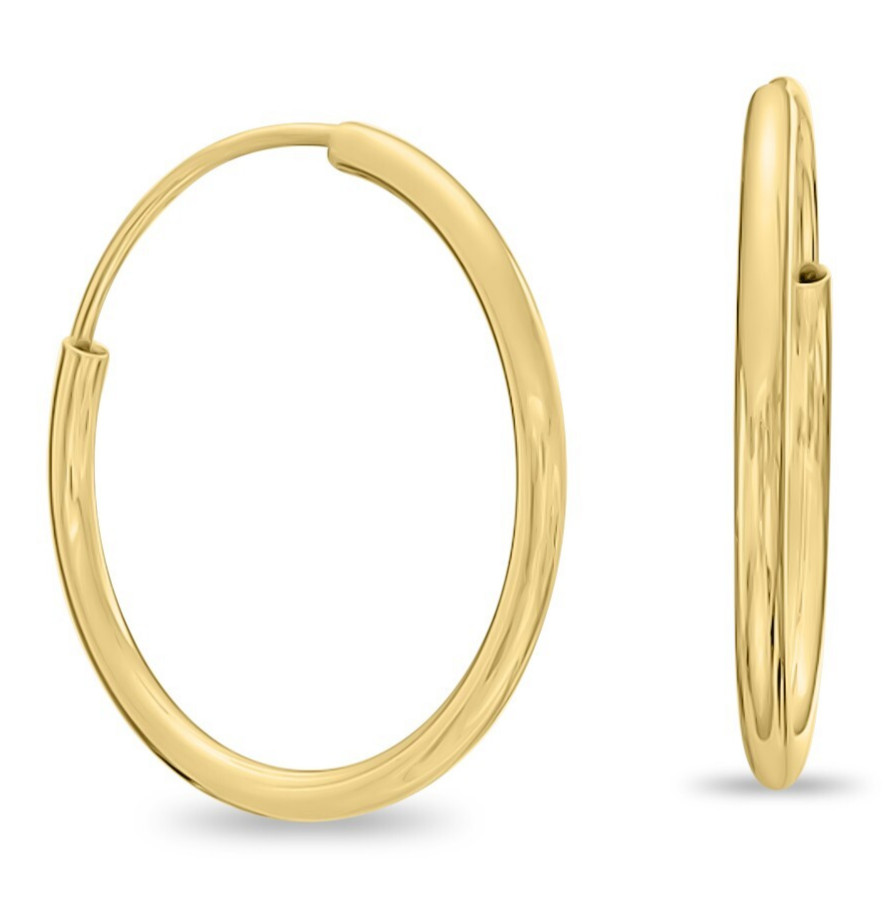 Real Solid 1/20 14K Yellow Gold Round Endless Hoop Earrings mm Women Men