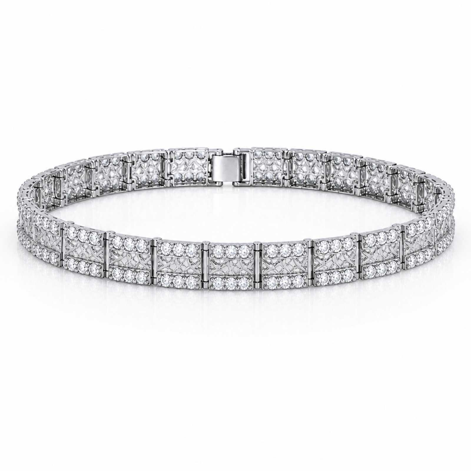 Moissanite Bracelet 925 Silver 8mm Nugget Square Link D VVS 7.25 and 8 Inches
