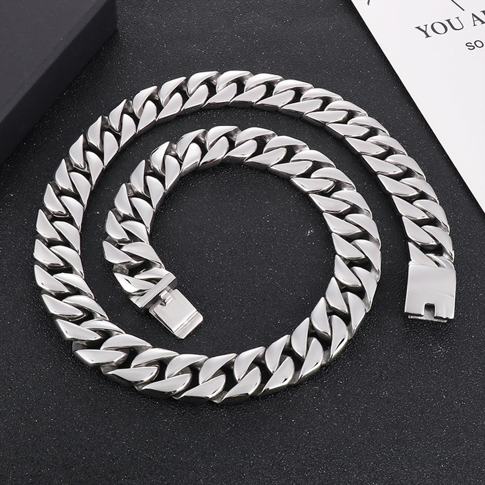 Fashion 20mm/24mm Polished Silver Chain 316L Stainless Steel Curb Cuban Necklace