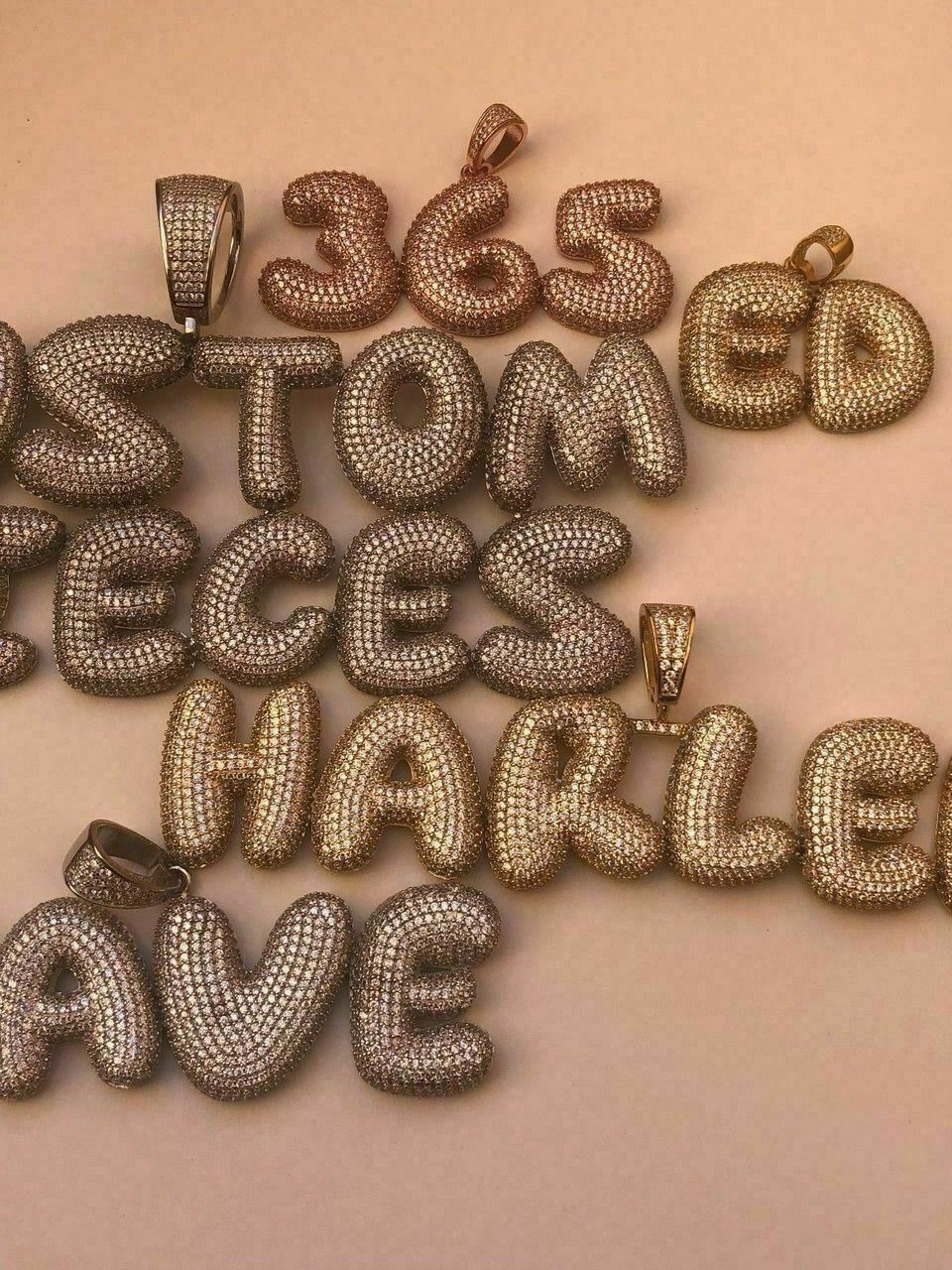 SOLID 925 SILVER Custom Bubble Letter Name Pendant CZ Real ICY Rapper Piece