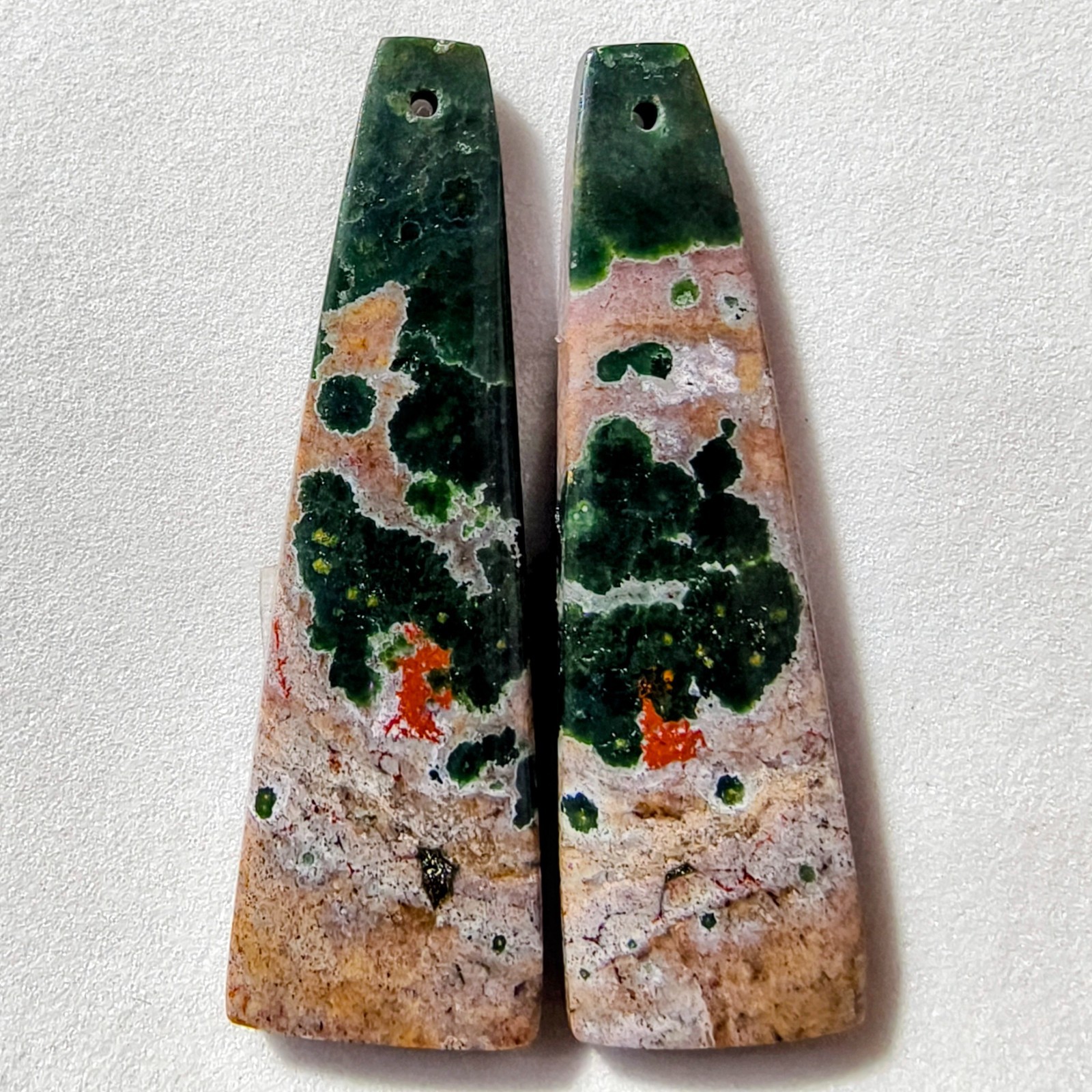 46 Cts Natural Ocean Jasper Drilled Match Pair Cabochon Gemstone 43.8 X 13 MM